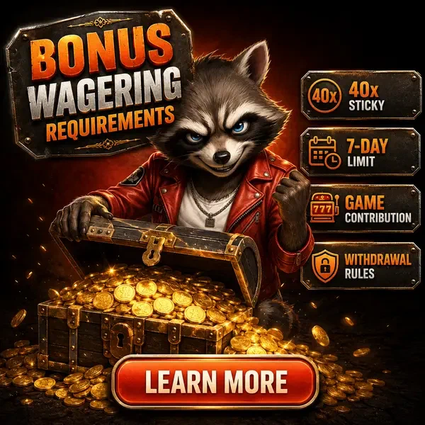 Mutiger Waschbär entdeckt Bonus-Umsatzschätze an Rockyspin Casino Truhe