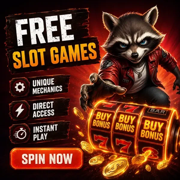 Anthropomorpher Waschbär greift eifrig nach leuchtenden Slot-Walzen im Rockyspin Casino